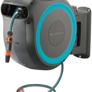 GARDENA Wall Mounted Retractable Hose Reel, 115 feet, Black and Turquoise