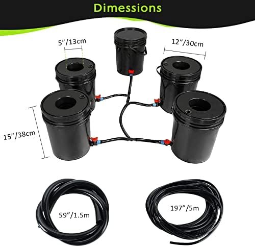 MAOPINER Deep Water Culture Hydroponic Bucket Kit with Air Pump, Airstone DWC Hydroponic System Indoor 5.28 Gallon (5 Buckets) - Image 3