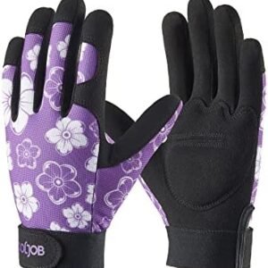 COOLJOB Small Gardening Gloves for Women, Thorn Proof Ladies Work Gloves for Rose Pruning, Cactus Handling, Blackberry Bush Planting, Puncture Resistant Anti-Slip Flexible, 1 Pair S Floral Purple