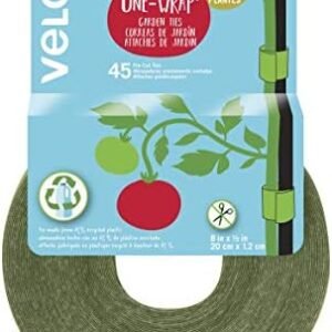 VELCRO Brand VEL-30088-AMS Garden Pre-Cut 45pcs ONE-WRAP Plant Ties Suitable for Tomatoes Flowers or Vegetables in Raised Beds, 8 in X 1/2 in, Green-Recycled Plastic