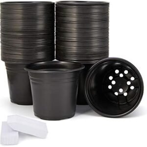 JERIA 100-Pack 0.5 Gallon Plant Nursery Pots, Plastic Pots for Flower Seedling, Flower Plant Container Seed Starting Pot, Come with 100 Pcs Plant Labels(Black)