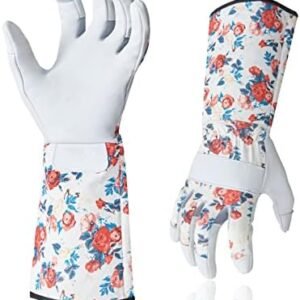 Vgo... 1-Pair Natural Genuine Goatskin Leather Gardening Gloves, Long Cuff Protection, High Dexterity Grip Gloves (Size M, White, GA9658-W)
