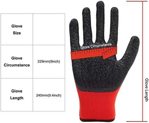 12 Pairs Rubber Coated Work Gloves, Textured Latex Palm for Grip, Construction, Warehouse and Garden Safety Gloves, Bulk Pack, Large - Image 3