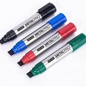 ZEYAR Permanent Markers, JUMBO Size, Aluminum Barrel, Set of 4, Waterproof & Smear Proof Markers, Writes on most surfaces (Black, Blue, Red, Green)