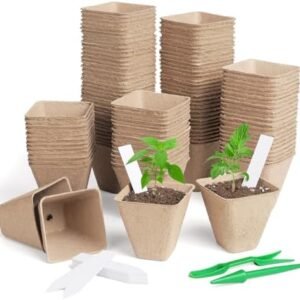150 Pack 3.15 Inch Square Peat Nursery Pots, Biodegradable Herb Seed Nursery Pot Kits, Seedling Pots, Outdoor Garden Sprouting Peat Pots with 50 Plant Tags