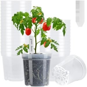 30Pack 4'' Clear Nursery Pots, Seedling Pots Transparent Plastic Plant Starter Pots with Drainage Holes, Reusable Seed Starting Pots for Plants Vegetables with 50pcs Plant Labels