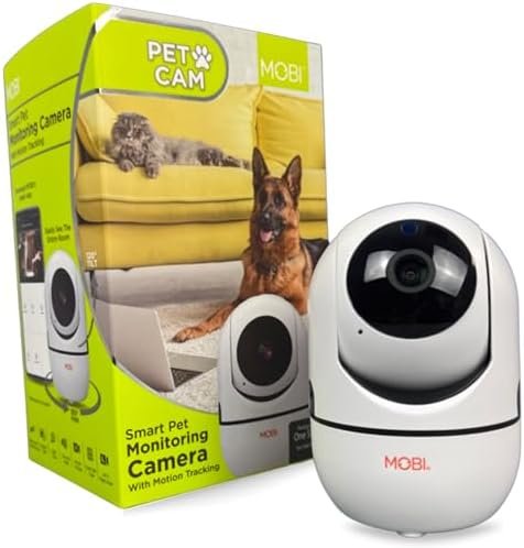 MOBI MobiCam HDX Wi-Fi Pan & Tilt Smart Pet Monitoring Camera, Pet Video Monitor, Night Vision IP Camera, Motion Detection, Full HD, Two-Way Audio, Remote View & Recording with Free Smart App