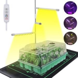 Seed Starter Tray with Grow Lights and Heat Mat, 40 Cells Seed Starter Kit, Germination Kit for Seed Starting, Germination Tray with Humidity Control Domes(3.35in H) Seedling Starter Trays