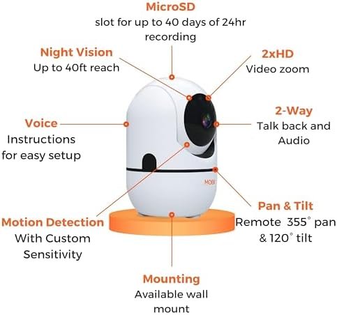 MOBI MobiCam HDX Wi-Fi Pan & Tilt Smart Pet Monitoring Camera, Pet Video Monitor, Night Vision IP Camera, Motion Detection, Full HD, Two-Way Audio, Remote View & Recording with Free Smart App - Image 2