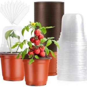 PEYOU Nursery Pots, 30 Pack 4" Plastic Plant Pots with 30 Pack Humidity Domes, Plant Flower Thermostatic Seedling Pots for Seeds Developing Seedlings Plants Growing (Included 10pcs Lables)