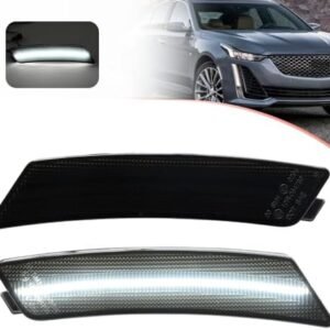 2PCS Led Side Marker Lights Replacement for 2020 2021 2022 2023 Ca'dillac CT5 White Led Side Turn Signal Light Kit Front Bumper Sidemarker Smoked Lens Clearance Indicator lamp