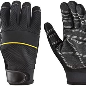 Breathable Non-slip General Utility Work Gloves Synthetic Leather with PVC Patch for Warehouse,Gardening,Black