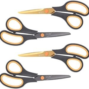 Scissors 8 Inch Soft Comfort-Grip Handles Sharp Titanium Coating Blades, 4-Pack