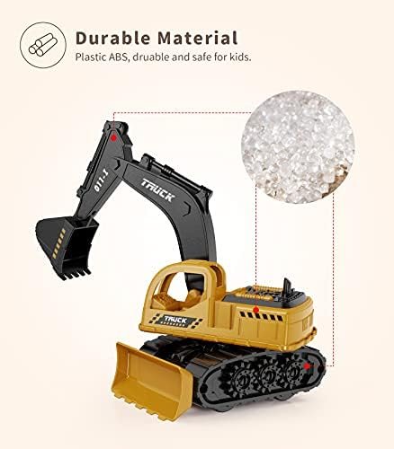 Geyiie Construction Trucks Toy Set, Construction Vehicles Site for Kids Engineering Toys Playset for Boys Girls, Pull Back Cars Excavator Tractor Bulldozer Dump Sand Toys Gifts for Party Favor - Image 8