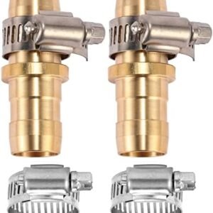 Brass Garden Hose Repair Connector with Clamps, Fit for 3/4" or 5/8" Garden Hose Fitting (2 Set, Fit for 3/4" Or 5/8" Hose)