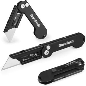 DURATECH 2-Pack Folding Utility Knife, Mini Box Cutter with Safety Axis Lock, Belt Clip, Quick-change Blade Mechanism, Full Stainless Steel Body and SK5 Sharp Blade, EDC Pocket Knife Gifts for Men