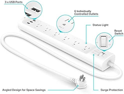 Kasa Smart Plug Power Strip HS300, Surge Protector with 6 Individually Controlled Smart Outlets and 3 USB Ports, Works with Alexa & Google Home, No Hub Required , White - Image 3