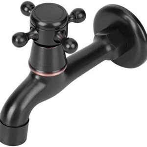 Wall Mount Bathroom Faucet, Black Retro Copper Black Wall Mount Tap Classic Water Tap Single Cold Quick-Opening Garden Water Faucet for Bathroom Home Use(Long Faucet)