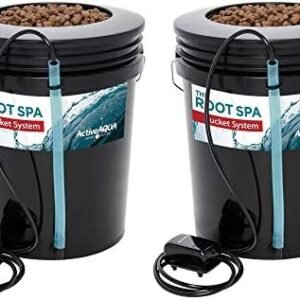 Active Aqua RS5GALSYS Root Spa 5 Gallon Hydroponic Bucket Deep Water Culture Grow Kit System with Multi-Purpose Air Hose and Air Pump, Black, 2 Pack