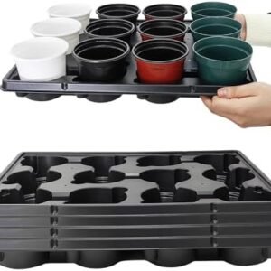 12 Cell Round Nursery Pots Trays Thickened Durable Seedling Pots Shuttle Carrying Trays for Holding 4 inch Nursery Pots (16.85" × 12.6", 5-Pack)