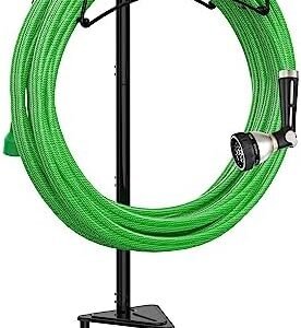 Garden Hose Stand /Hanger Freestanding, Water Hose Holder Stake, In ground Heavy Duty Hose Rack Organizer Outdoor for Outside Yard, Sturdy to Hold 150ft Hose (Metal, Black)