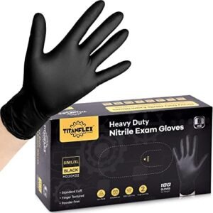 Disposable Nitrile Exam Gloves, 6-mil, Black, Heavy Duty Disposable Gloves, Cooking Gloves, Latex Free, Powder Free