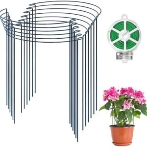 12 Pack Plant Support Stakes, Half-Round Metal Tomato Cages, Peony Cages and Supports, Indoor and Outdoor Garden Stakes Plant Cage for Rose, Flowers Vine, Hydrangea(10" W x 15.8" H)