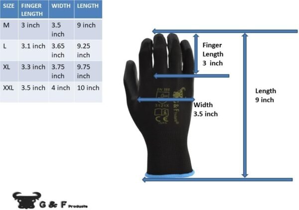 12 PAIRS Men Work Gloves – Lightweight Grip Gloves for Work Available In 4 Sizes – Polyurethane Rubber Coated Gloves - Touchscreen Tactical Gloves Ideal for General Duty Work - Medium - Image 5