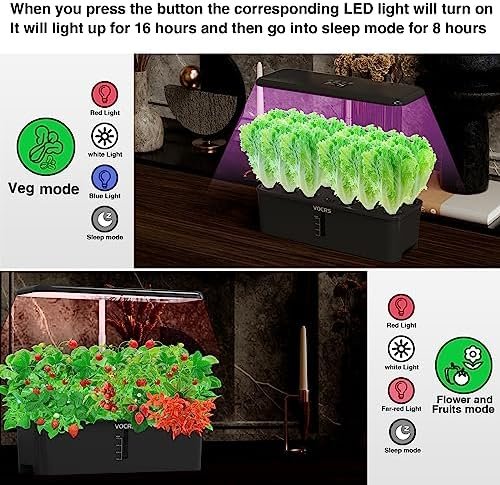 Hydroponics Growing System Indoor Garden - VOCRS 12 Pods Herb Garden Kit Indoor with LED Grow Light, Plants Germination Kit(No Seeds) with Pump System, Adjustable Height Up to 17.7" for Home, Black - Image 6