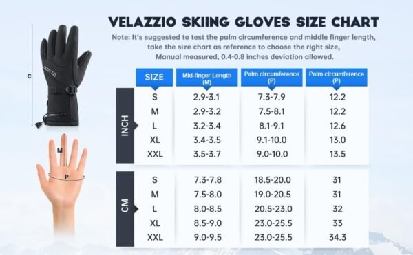 Ski Gloves - VELAZZIO Waterproof Breathable Snowboard Gloves, 3M Thinsulate Insulated Warm Winter Snow Gloves, Fits both Men & Women - Image 6