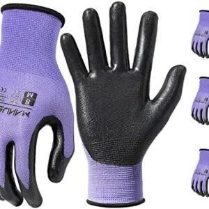 Safety Work Gloves, Nitrile Work Gloves For Men and Women, Work Gloves With Touchscreen Fingers, Work Gloves men, Men's work gloves with grip,mechanics gloves (Size M, Purple, 3-pairs)