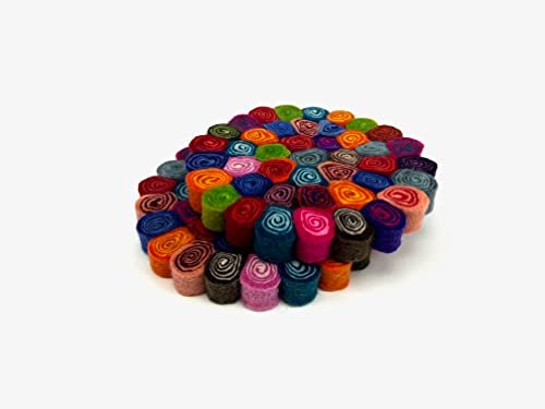 Handmade Trivet, Felt CandyCut Trivet, Potholders, Trivets, 100% Wool, Felt, Hot Pot Holders (Set of 2) Hot Pads, Durable, Heat Resistant Mat, Mats, Round Trivet (Multi)