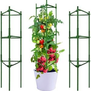 Tomato Cage 3Pack - Plant Stakes,Plant Stakes Vegetable Trellis Assembled for Garden Climbing Plants,Upto 52 inches with 20 pcs Twist Tie