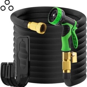 100ft Expandable Garden Hose with 10 Functions Spray Nozzle, Upgraded Flexible Water Hose No-kink with Solid 3/4'' Heavy Duty Brass Connector, Lightweight Water Pipe for Yard, Car, Pet