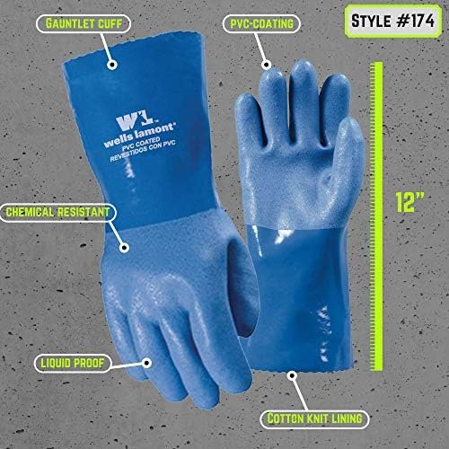 Wells Lamont Heavy Duty PVC Coated Work Gloves | Liquid/Chemical, Abrasion & Cut Resistant, Waterproof | Versatile, Flexible, Durable | Cotton Lining, Large (174L) , 12 inch Cuff , Blue - Image 3