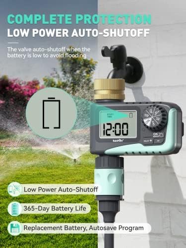 RAINPOINT Sprinkler Timer with Brass Swivel, Water Timer for Garden Hose, Programmable Hose Timer with Rain Delay/Manual Watering, Digital Irrigation Timer System for Lawns, 1 Outlet - Image 7