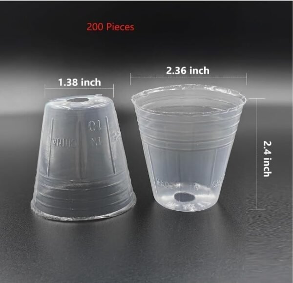 Seeding pots 200-Pack 2 Inches Round for Seeds Starting and Germination Transparent Clear Pots with Drainage Nets to Block Soil Leaking(200 Pcs with Drainage Nets, 2.36 Inches) - Image 2