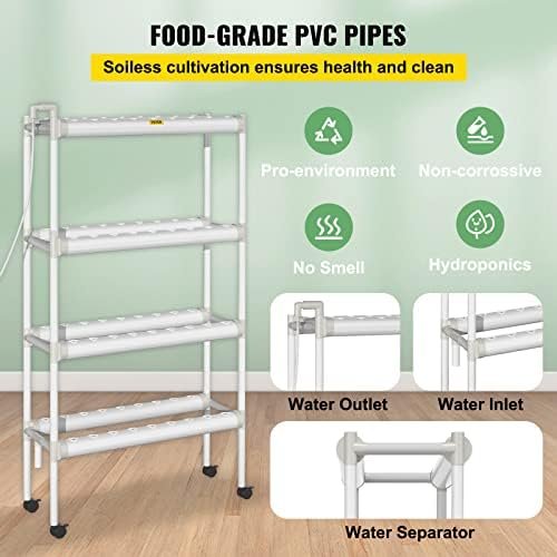 Hydroponics Growing System, 72 Sites 8 Food-Grade PVC-U Pipes, 4 Layers Indoor Planting Kit with Water Pump, Timer, Nest Basket, Sponge, for Fruits, Vegetables, Herbs, White - Image 4