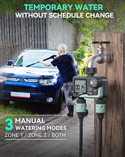 RAINPOINT Water Timer for Garden Hose - 2 Zone Sprinkler Timer with Rain Delay/Manual Watering/Automatic Irrigation Controller System - Water Hose Timer Programmable Faucet Timer for Yard Lawn - Image 3