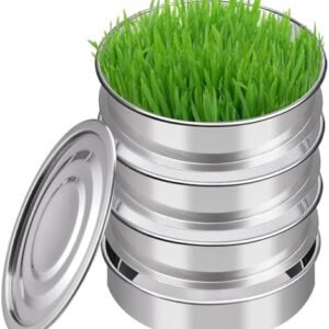 Sprouts Growing Kit Stainless Steel, 4-Tier Stackable Microgreens Growing Kit with Base and Lid, Upgrade Mesh Sprouting Tray for Growing Fresh Broccoli/Bean Sprouts, Alfalfa, Wheat Grass