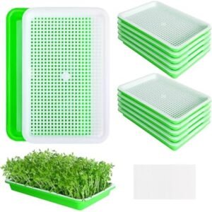 EBaokuup 10Pcs Seed Sprouter Tray with Drain Holes - BPA Free Seed Garden Plant Germination Propagation Trays, Soil-Free Wheatgrass Tray Sprouter Microgreens Growing Kit with Germinating Paper