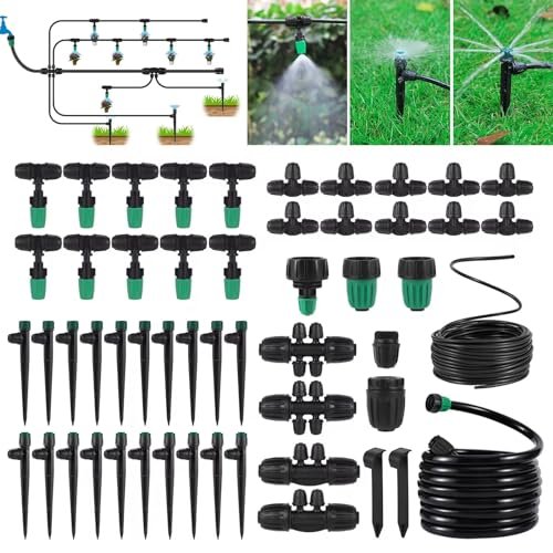 124FT/38M Garden Drip Irrigation Kit, Secure Garden Watering System Automatic Irrigation System with 1/4 inch 1/2 inch Irrigation Tubing Hose for Garden Yard, Lawn,Greenhouse