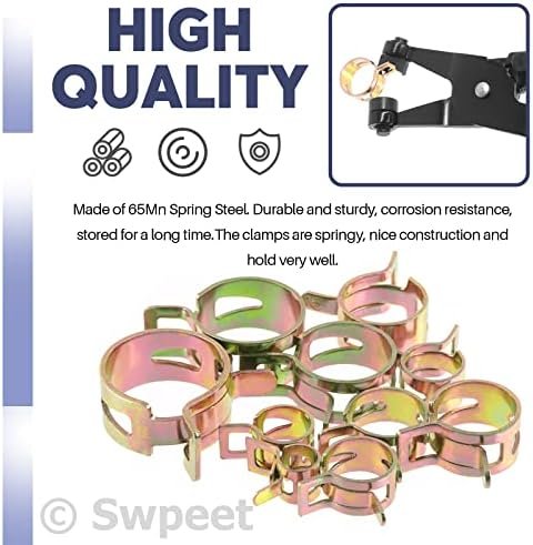Swpeet 121Pcs 7-22mm Spring Band Hose Clamps with Swivel Flat Band Fuel Hose Clamp Plier Assortment Kit, Silicone Vacuum Hose Action Pipe Clamp Low Pressure Air Clip Clamp for Hose Clamps - Image 3