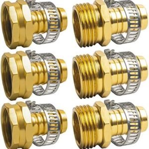 Xiny Tool Hose Repair Connectors with Claps, 5/8" Aluminum Garden Hose Repair Kit, Female and Male Hose Connectors & Fitting with Stainless Steel Clamp, 3 pack