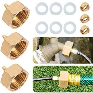 Hourleey Garden Hose Adapter, Brass Standard 3/4" Female Thread to 1/4" Tube Adapter for Water Hose, Convert 3/4" Garden Hose to 1/4" Tube, 3 Set