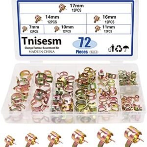 Tnisesm 72 Pcs Spring Band Hose Clamp, Low Pressure Air Hose Tube Water Pipe Fuel Pipe Silicone Vacuum Hose Clamp Fasteners Assortment Kit (12 x 7mm, 10mm, 11mm, 14mm, 16mm, 17mm)