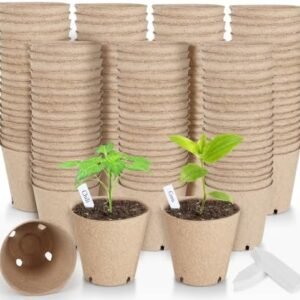 130 Pcs Organic Peat Pots, 3.15 Inch Nursery Pot, Round Plant Seedling Pots with Drainage Holes, Small Seed Starting Starter Tray Bulk, Garden Germination Container with 130 Planting Labels