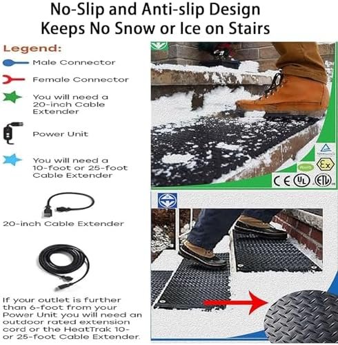 Melting Mat for Snow and Ice Removal - Slip-Proof Outdoor Stair Heated Mat with Fast 2 in/H Melting Speed - Includes Power Cord and Connecting Line - Ideal for Walkways and Entrances - Image 4