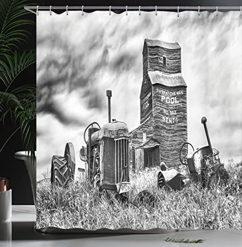 Ambesonne Industrial Shower Curtain, Old 60s Abandoned Tractor in Farm in Central Canada Nostalgic Machinery Elements Image, Cloth Fabric Bathroom Decor Set with Hooks, 69" W x 70" L, Grey - Image 3
