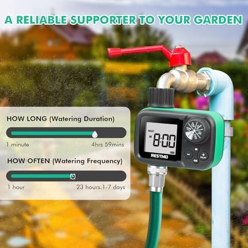 RESTMO Sprinkler Timer for Zero and Low Water Pressure, Ball Valve Hose Timer for Rain Barrel, Drip Irrigation, Outdoor Garden Faucet and Lawn Sprinkler, Automatic Digital Control and Manual Watering - Image 4